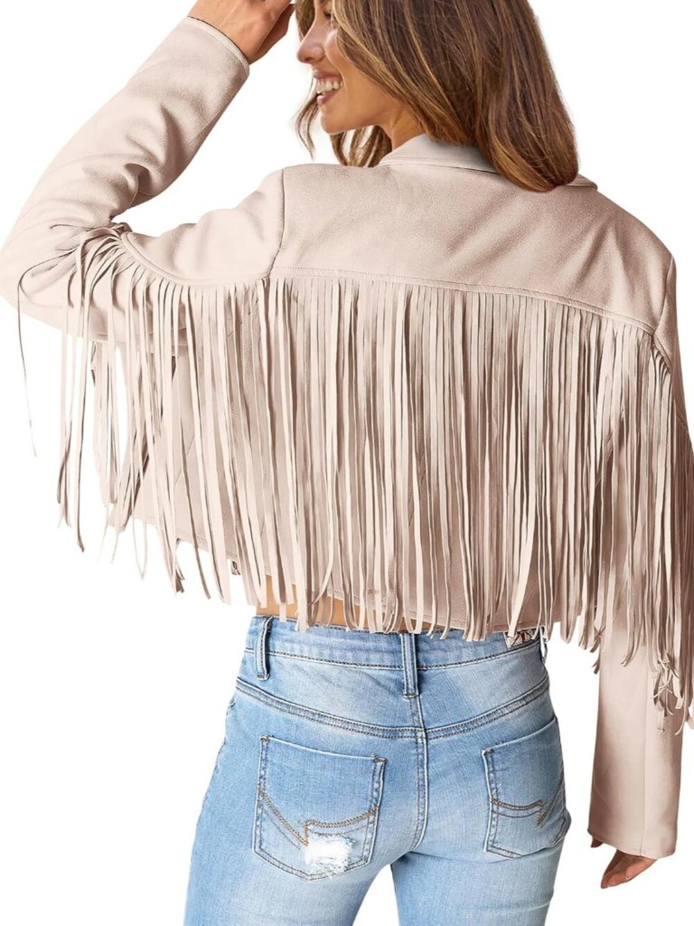 Women's Fringe Faux Suede Leather Jackets - Picture 4 of 9